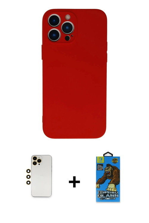ieg™ iPhone 13 Pro Max Kılıf Ahenk Serisi - Siyah 18D Cam Ekran Koruyucu + Gold Shine Kamera Lens