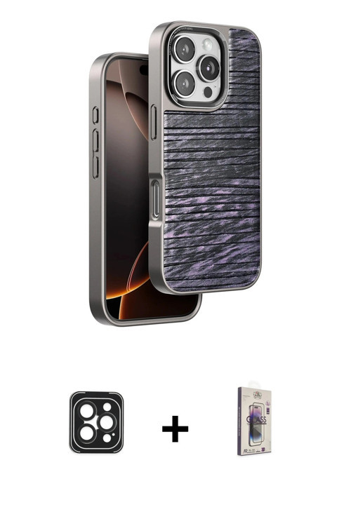 ieg™ iPhone 16 Pro Max Kılıf Atlas Minimal Özel Seri - Siyah Bilvis 3D Cam Ekran Koruyucu + Siyah PV