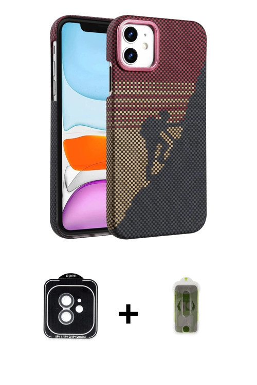 ieg™ iPhone 11 Kılıf Doruk Serisi - Siyah Joko Magic 5D Hayalet Cam + Yeşil PVD Metal Kamera Lens