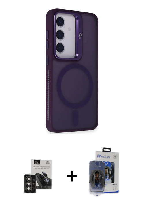 ieg™ Galaxy S24 Kılıf Akış Form - Siyah Vanessa Magic Cam + Titan Gri PVD Metal Kamera Lens