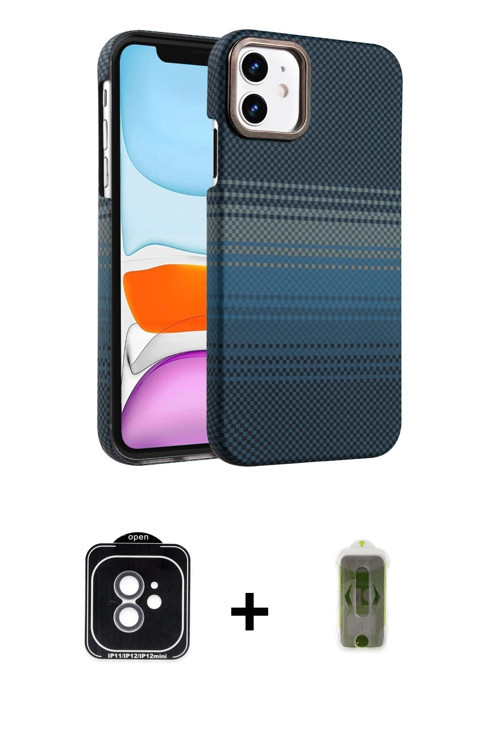 ieg™ iPhone 11 Kılıf Doruk Serisi - Siyah Joko Magic 5D Hayalet Cam + Yeşil PVD Metal Kamera Lens