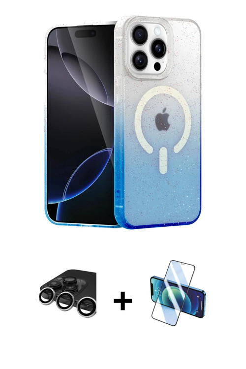 ieg™ iPhone 15 Pro Kılıf Eksen Minimal Özel Seri - Siyah 3D Antistatik Cam Ekran Koruyucu + Gümüş Ra