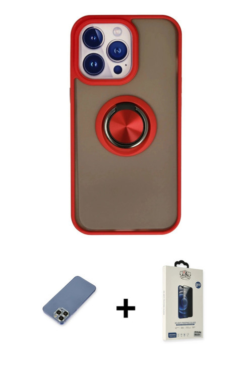 ieg™ iPhone 13 Pro Max Kılıf Yörünge Çizgi - Siyah Bilvis Hayalet Cam Ekran Koruyucu + Açık Yeşil Me