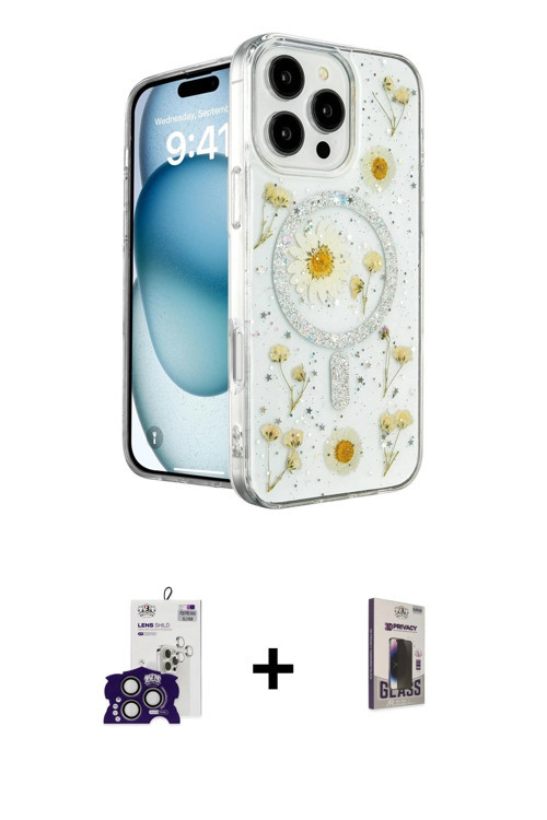 ieg™ iPhone 16 Pro Max Kılıf Kozmos Doku - Siyah Bilvis Hayalet Cam Ekran Koruyucu + Titanyum Gri Bi
