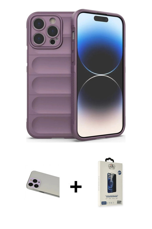 ieg™ iPhone 13 Pro Max Kılıf Atlas Koleksiyonu - Siyah Bilvis Hayalet Cam Ekran Koruyucu + Mor Rainb