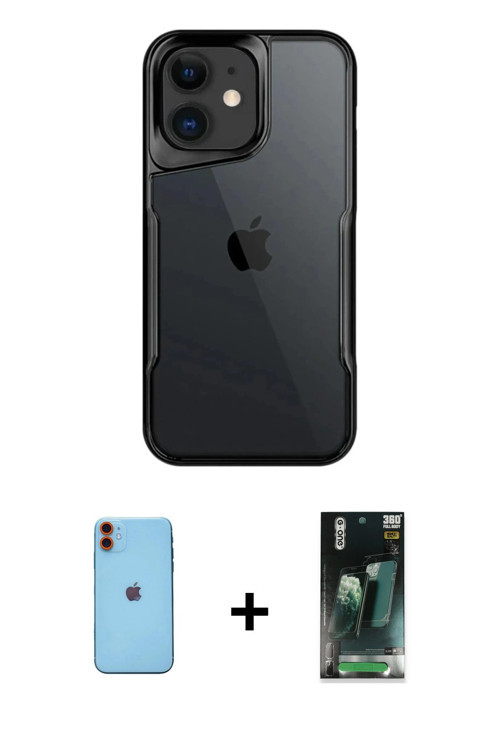 ieg™ iPhone 11 Kılıf Akış Çizgi Koleksiyonu - Şeffaf 360 Full Body Arka Koruyucu + Turuncu Neon Fosf