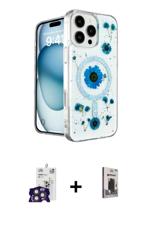 ieg™ iPhone 16 Pro Max Kılıf Kozmos Doku - Siyah Bilvis Hayalet Cam Ekran Koruyucu + Titanyum Gri Bi