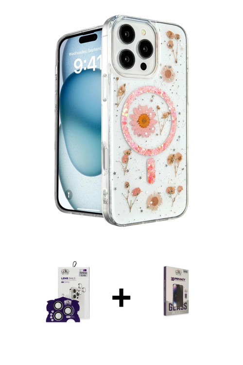 ieg™ iPhone 16 Pro Max Kılıf Kozmos Doku - Siyah Bilvis Hayalet Cam Ekran Koruyucu + Titanyum Gri Bi