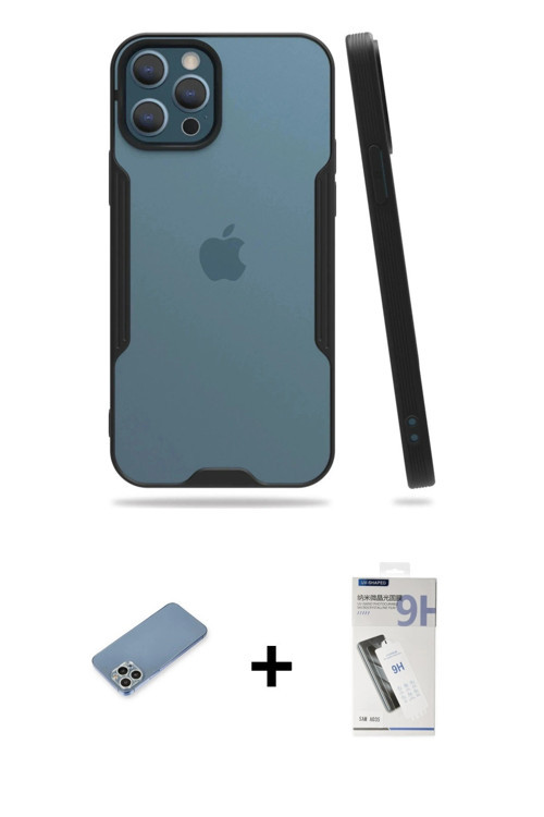 ieg™ iPhone 12 Pro Max Kılıf Atlas Asil Serisi - Şeffaf Uv Polymer Nano Ekran Koruyucu + Gümüş Shine