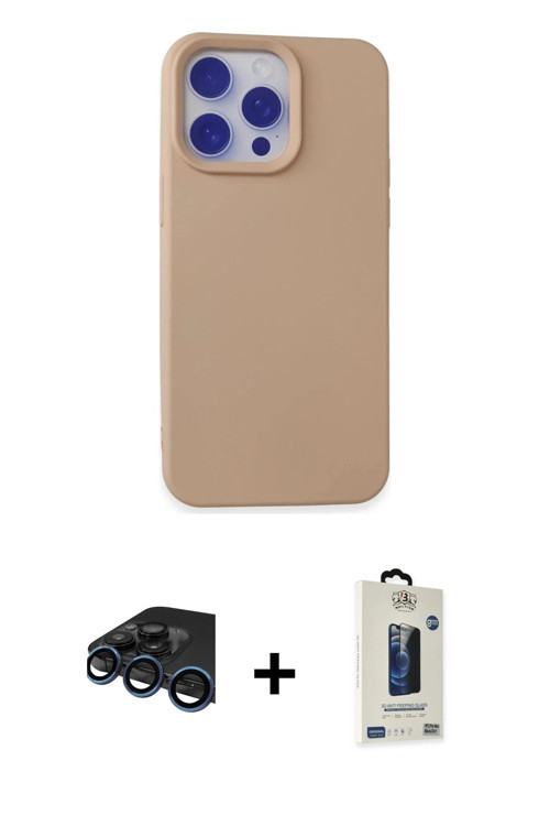 ieg™ iPhone 15 Pro Max Kılıf Ahenk Serisi - Siyah Bilvis Hayalet Cam Ekran Koruyucu + Lacivert Raze