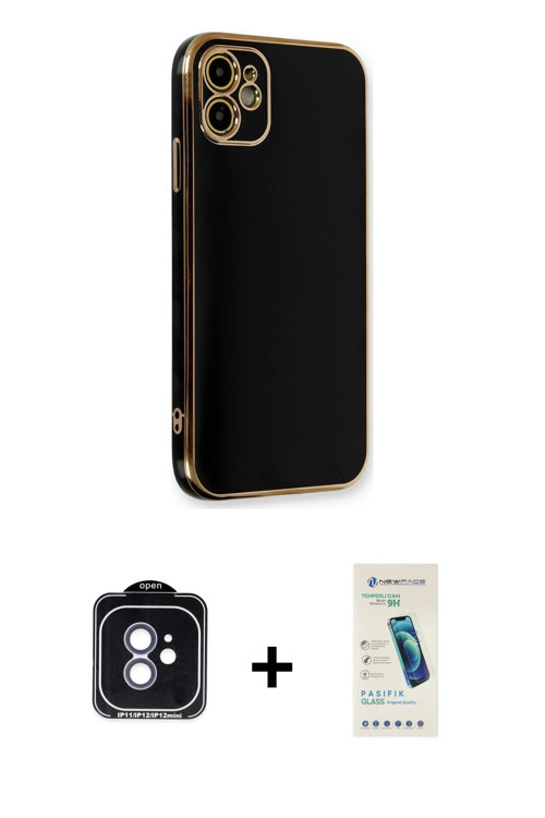 ieg™ iPhone 11 Kılıf Yankı Serisi - Şeffaf Pasifik Cam Ekran Koruyucu + Mavi PVD Metal Kamera Lens