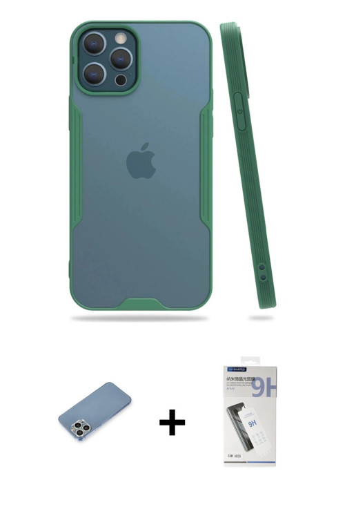 ieg™ iPhone 12 Pro Max Kılıf Atlas Asil Serisi - Şeffaf Uv Polymer Nano Ekran Koruyucu + Gümüş Shine