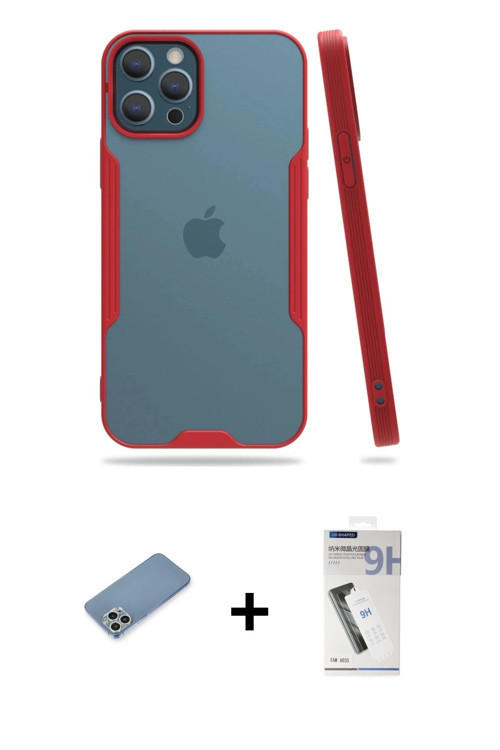 ieg™ iPhone 12 Pro Max Kılıf Atlas Asil Serisi - Şeffaf Uv Polymer Nano Ekran Koruyucu + Gümüş Shine