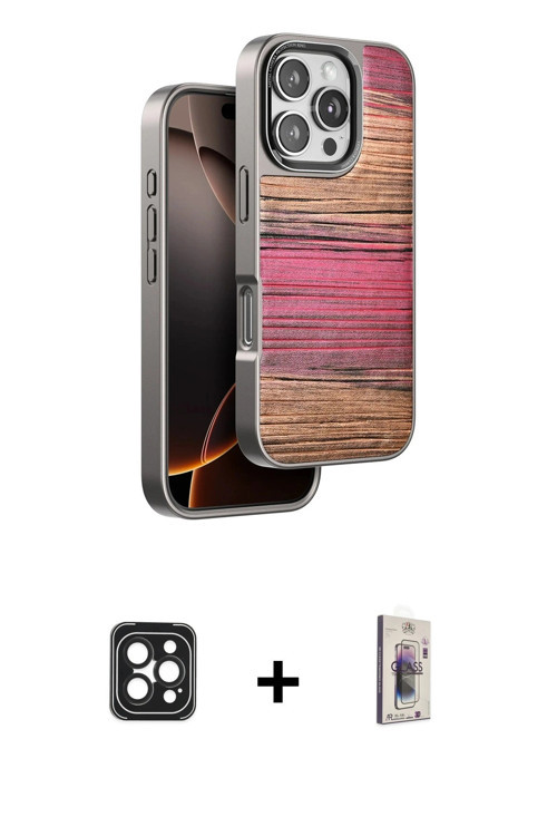 ieg™ iPhone 16 Pro Max Kılıf Atlas Minimal Özel Seri - Siyah Bilvis 3D Cam Ekran Koruyucu + Siyah PV