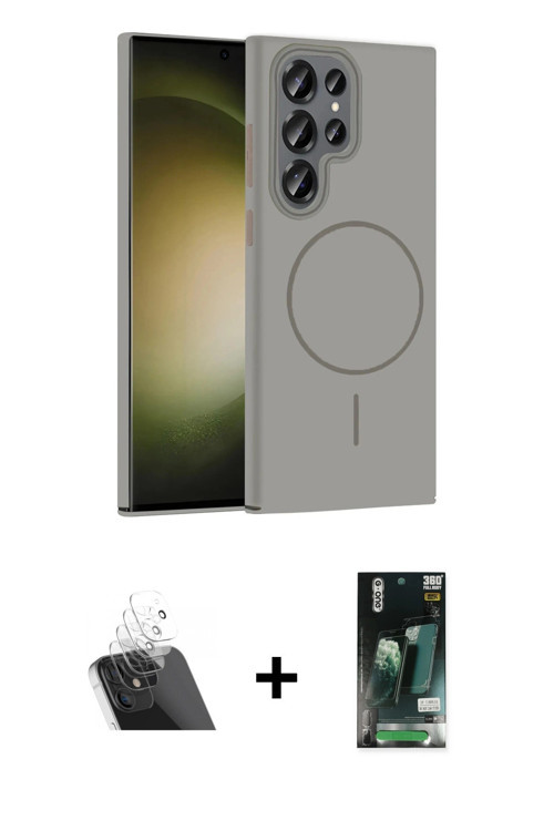 ieg™ Galaxy S23 Ultra Kılıf Siluet Doku Özel Seri - Siyah 360 Mat Full Body Arka Koruyucu + Şeffaf K