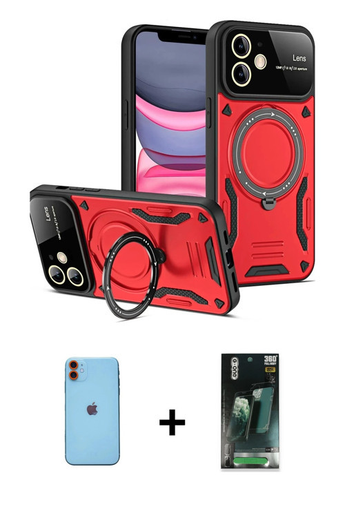 ieg™ iPhone 11 Kılıf Kıvılcım Modern Serisi - Siyah 360 Mat Full Body Arka Koruyucu + Turuncu Neon F