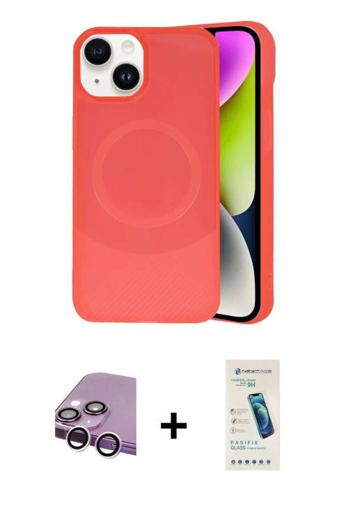 ieg™ iPhone 14 Kılıf Ufuk Serisi - Şeffaf Pasifik Cam Ekran Koruyucu + Mor Raze Metal Kamera Lens