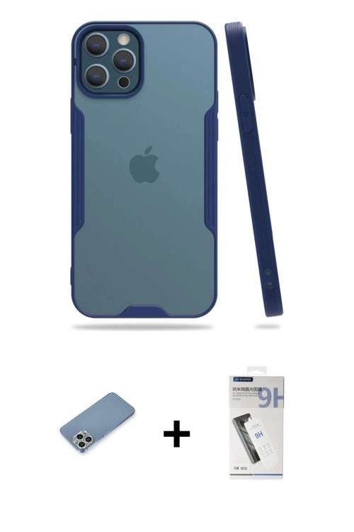 ieg™ iPhone 12 Pro Max Kılıf Atlas Asil Serisi - Şeffaf Uv Polymer Nano Ekran Koruyucu + Gümüş Shine