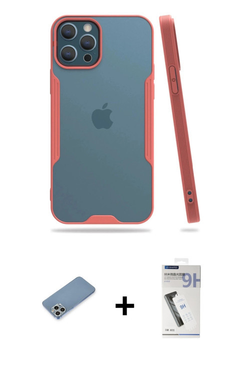 ieg™ iPhone 12 Pro Max Kılıf Atlas Asil Serisi - Şeffaf Uv Polymer Nano Ekran Koruyucu + Gümüş Shine