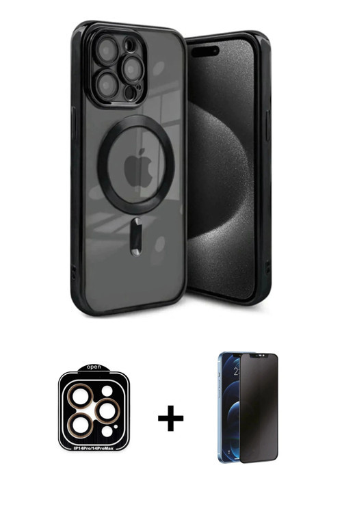 ieg™ iPhone 15 Pro Max Kılıf Nova Işık Özel Seri - Siyah 3D Antistatik Hayalet Cam Ekran Koruyucu +