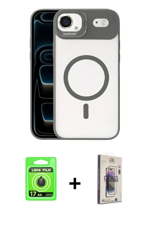ieg™ iPhone 17 Air Kılıf Yadigar Asil Koleksiyonu - Siyah Bilvis 3D Cam Ekran Koruyucu + Siyah Raze
