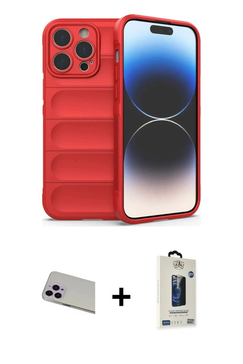 ieg™ iPhone 13 Pro Max Kılıf Atlas Koleksiyonu - Siyah Bilvis Hayalet Cam Ekran Koruyucu + Mor Rainb