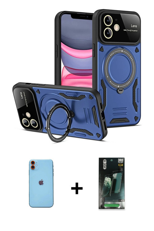 ieg™ iPhone 11 Kılıf Kıvılcım Modern Serisi - Siyah 360 Mat Full Body Arka Koruyucu + Turuncu Neon F