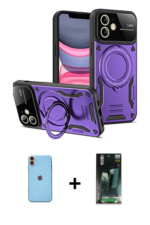 ieg™ iPhone 11 Kılıf Kıvılcım Modern Serisi - Siyah 360 Mat Full Body Arka Koruyucu + Turuncu Neon F