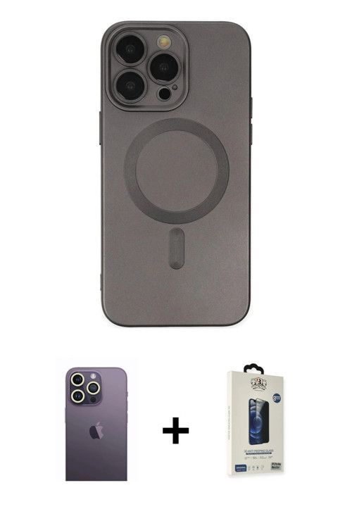 ieg™ iPhone 13 Pro Max Kılıf Akış Minimal Özel Seri - Siyah Bilvis Hayalet Cam Ekran Koruyucu + Beya