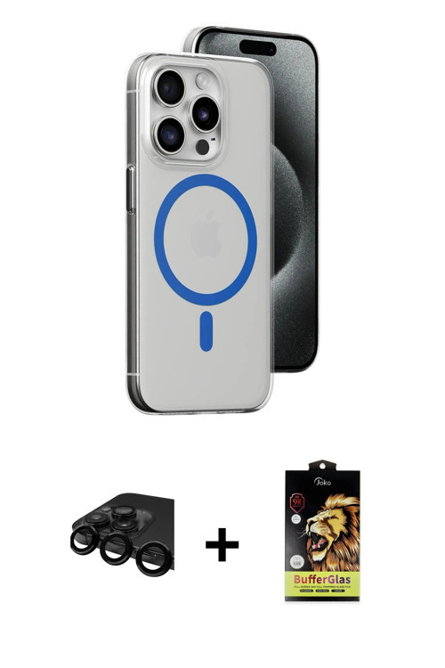 ieg™ iPhone 15 Pro Kılıf Odak Form Özel Seri - Siyah Buffer Cam Ekran Koruyucu + Siyah Raze Metal Ka