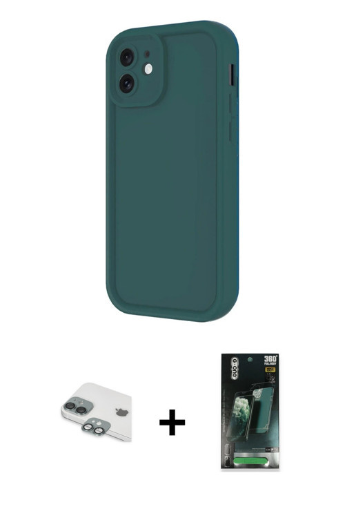 ieg™ iPhone 11 Kılıf Yankı Yansıma Özel Seri - Şeffaf 360 Full Body Arka Koruyucu + Yeşil Pers Alümi
