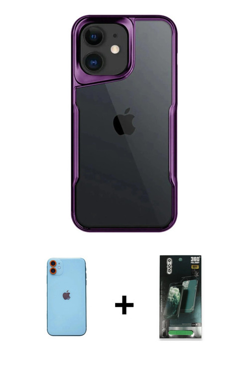 ieg™ iPhone 11 Kılıf Akış Çizgi Koleksiyonu - Şeffaf 360 Full Body Arka Koruyucu + Turuncu Neon Fosf