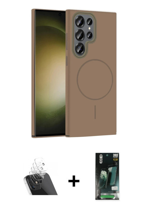 ieg™ Galaxy S23 Ultra Kılıf Siluet Doku Özel Seri - Siyah 360 Mat Full Body Arka Koruyucu + Şeffaf K
