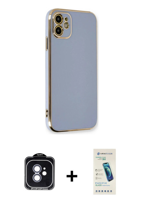 ieg™ iPhone 11 Kılıf Yankı Serisi - Şeffaf Pasifik Cam Ekran Koruyucu + Mavi PVD Metal Kamera Lens