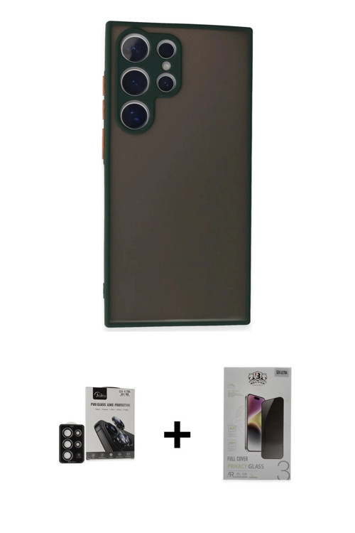 ieg™ Galaxy S24 Ultra Kılıf Ahenk Çizgi Serisi - Siyah Bilvis Hayalet Cam Ekran Koruyucu + Derin Mor