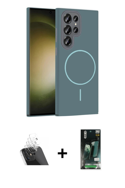 ieg™ Galaxy S23 Ultra Kılıf Siluet Doku Özel Seri - Siyah 360 Mat Full Body Arka Koruyucu + Şeffaf K