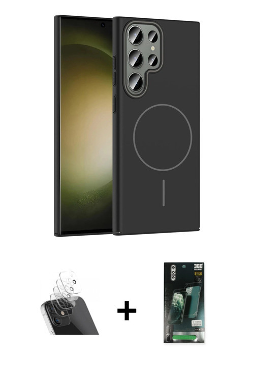 ieg™ Galaxy S23 Ultra Kılıf Siluet Doku Özel Seri - Siyah 360 Mat Full Body Arka Koruyucu + Şeffaf K