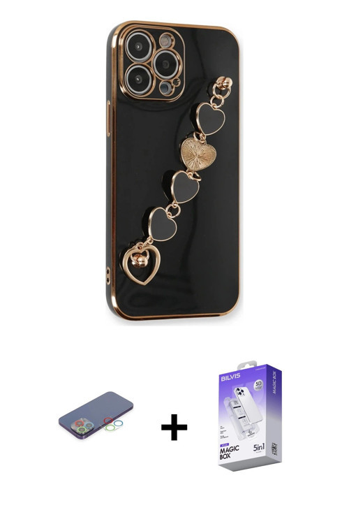 ieg™ iPhone 13 Pro Max Kılıf Nova Işık Prime - Siyah Bilvis 5in1 3D Magic Cam Ekran Koruyucu + Mavi