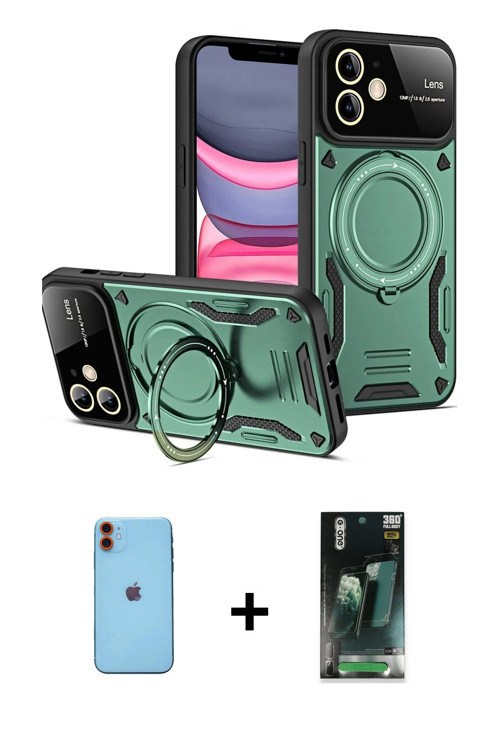 ieg™ iPhone 11 Kılıf Kıvılcım Modern Serisi - Siyah 360 Mat Full Body Arka Koruyucu + Turuncu Neon F