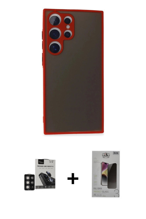 ieg™ Galaxy S24 Ultra Kılıf Ahenk Çizgi Serisi - Siyah Bilvis Hayalet Cam Ekran Koruyucu + Derin Mor