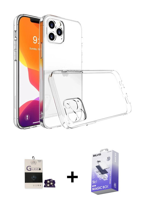 ieg™ iPhone 14 Pro Max Kılıf Zirve Doku - Siyah Bilvis 5in1 5D Magic Hayalet Cam Ekran Koruyucu + Go