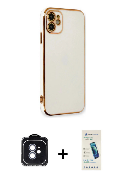 ieg™ iPhone 11 Kılıf Yankı Serisi - Şeffaf Pasifik Cam Ekran Koruyucu + Mavi PVD Metal Kamera Lens