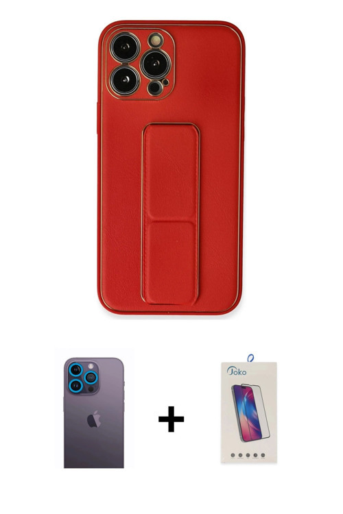 ieg™ iPhone 13 Pro Max Kılıf Akış Doku - Siyah Joko 5D Cam + Mavi Neon Fosforlu Kamera Lens