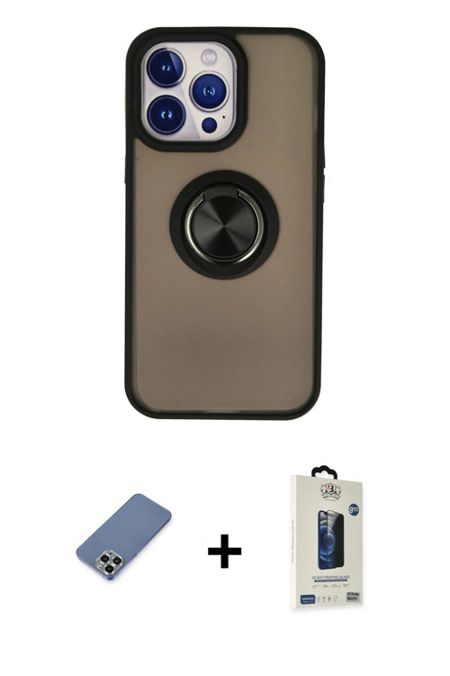 ieg™ iPhone 13 Pro Max Kılıf Yörünge Çizgi - Siyah Bilvis Hayalet Cam Ekran Koruyucu + Açık Yeşil Me