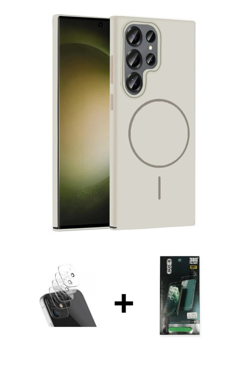 ieg™ Galaxy S23 Ultra Kılıf Siluet Doku Özel Seri - Siyah 360 Mat Full Body Arka Koruyucu + Şeffaf K
