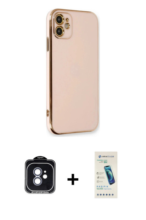 ieg™ iPhone 11 Kılıf Yankı Serisi - Şeffaf Pasifik Cam Ekran Koruyucu + Mavi PVD Metal Kamera Lens