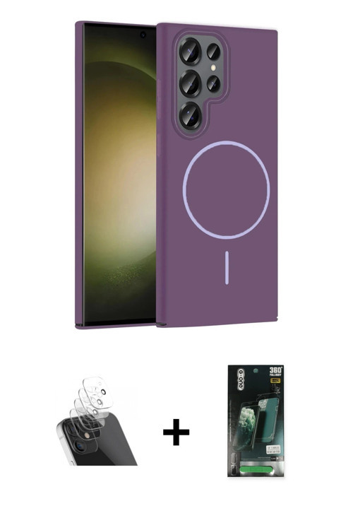 ieg™ Galaxy S23 Ultra Kılıf Siluet Doku Özel Seri - Siyah 360 Mat Full Body Arka Koruyucu + Şeffaf K