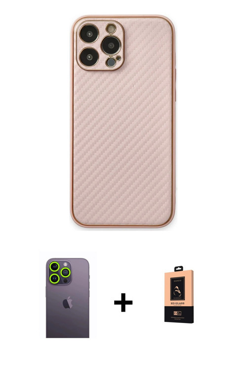 ieg™ iPhone 13 Pro Max Kılıf Ahenk Işık - Şeffaf Maxco Cam Ekran Koruyucu + Yeşil Neon Fosforlu Kame