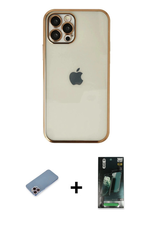 ieg™ iPhone 12 Pro Kılıf Vadi Minimal - Siyah 360 Mat Full Body Arka Koruyucu + Pembe Shine Kamera L