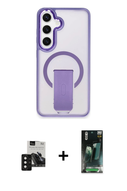 ieg™ Galaxy S24 Kılıf Pusula Doku Koleksiyonu - Siyah 360 Mat Full Body Arka Koruyucu + Siyah PVD Me